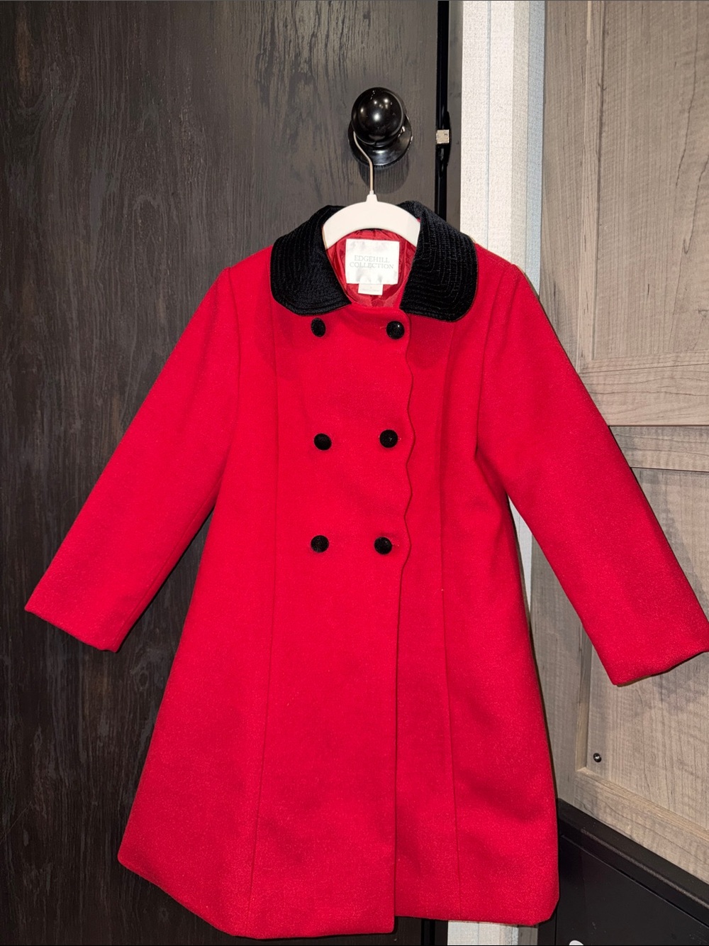 Edgehill Collection Red Wool Coat with Black Collar